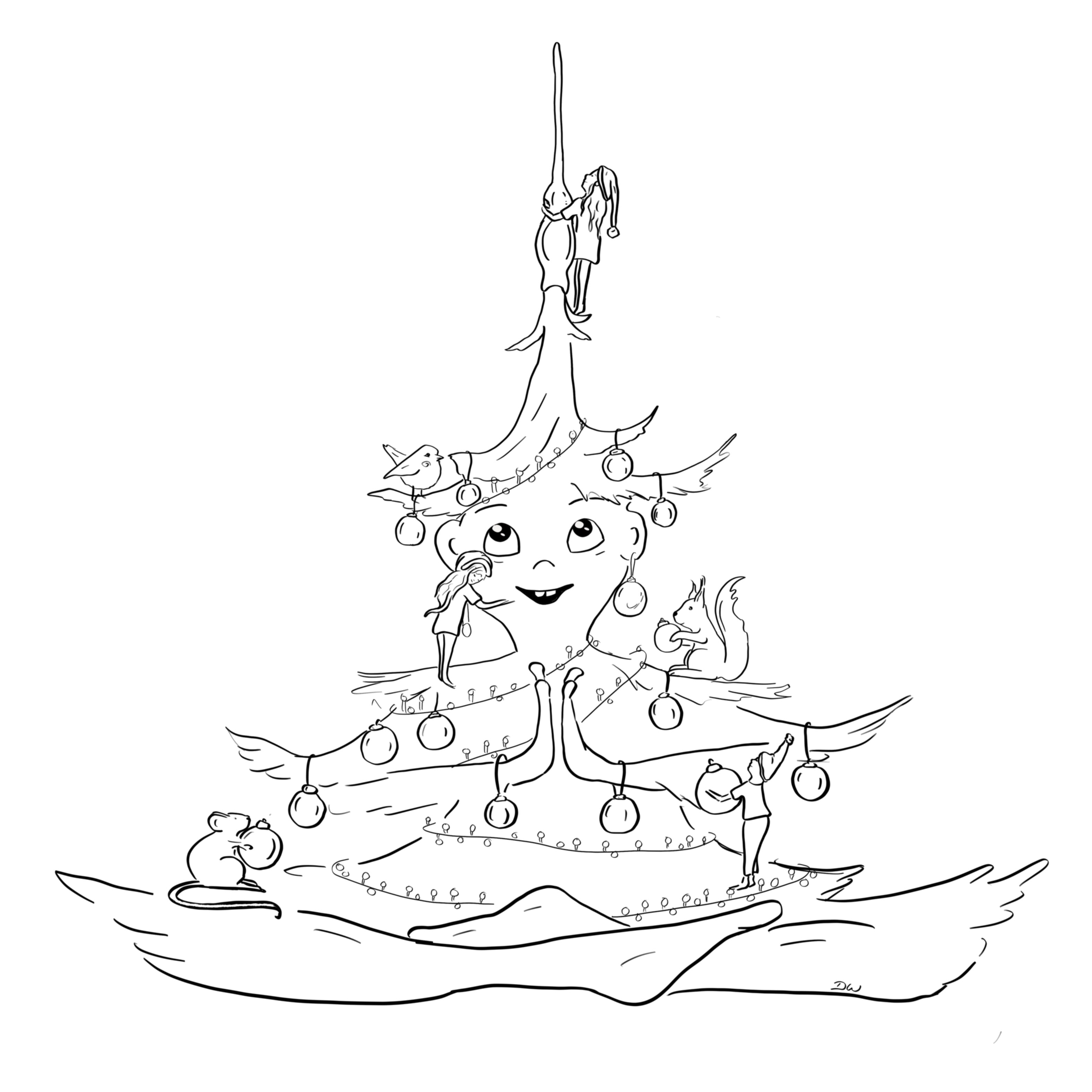 Weihnachtsbaum Yoga Ausmalbild – Glück in Farbe